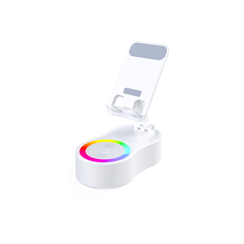 Foldable Bluetooth Speaker with 360 Rotating Phone/Tablet Stand & RGB Lights - HIFI Surround Sound(White)
