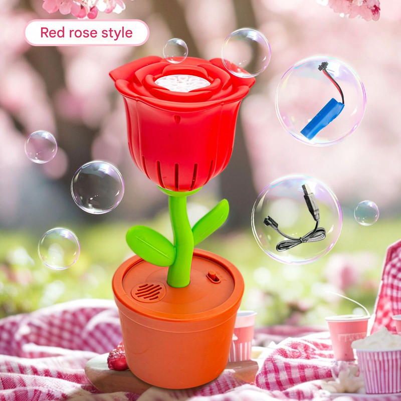 V888-ELOSUNG25972-202505191230-00 Electric Flower Bubble Machine with Music - Rechargeable, 10-Hole Output(Red) - Image 1