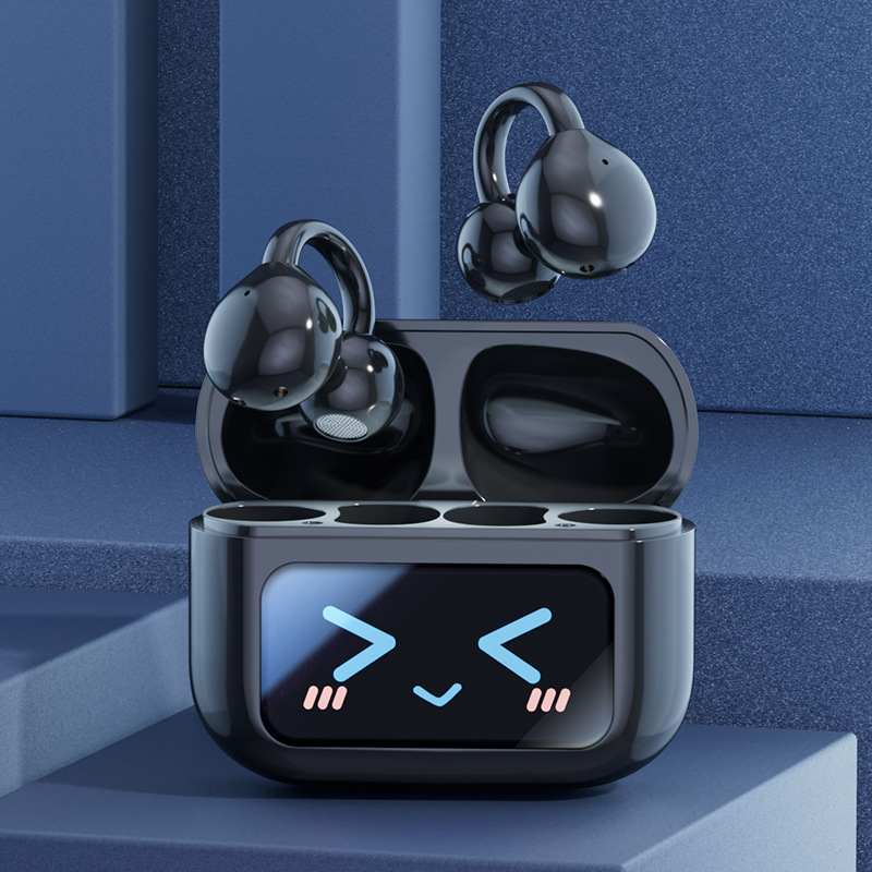 Smart TWS Earbuds with Full Touch Screen Case - Wireless 5.4, Open-Ear, Noise Reduction(black)