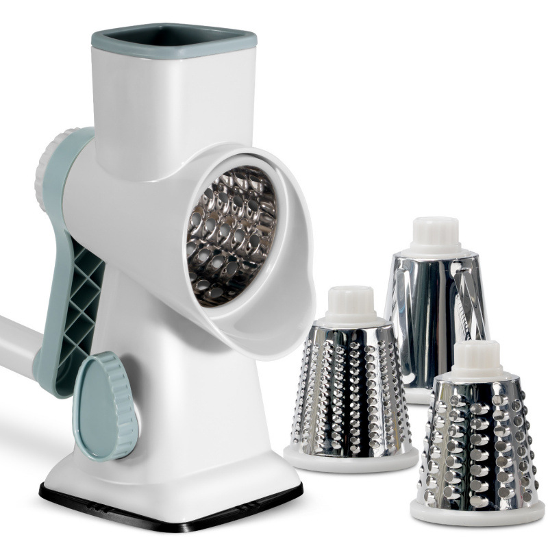 V888-ELOSUNG26207-202504211145-00 White Rotary Cheese Grater & Vegetable Slicer - Manual Shredder with 3 Interchangeable Drums - Image 1