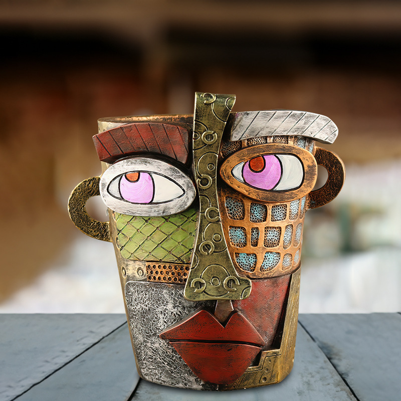 V888-ELOSUNG26217-202504211220-00 Abstract Face Planter Pot - Artistic Resin Decor for Succulents & Plants (Antique Style - 18.5*18*15CM) - Image 1