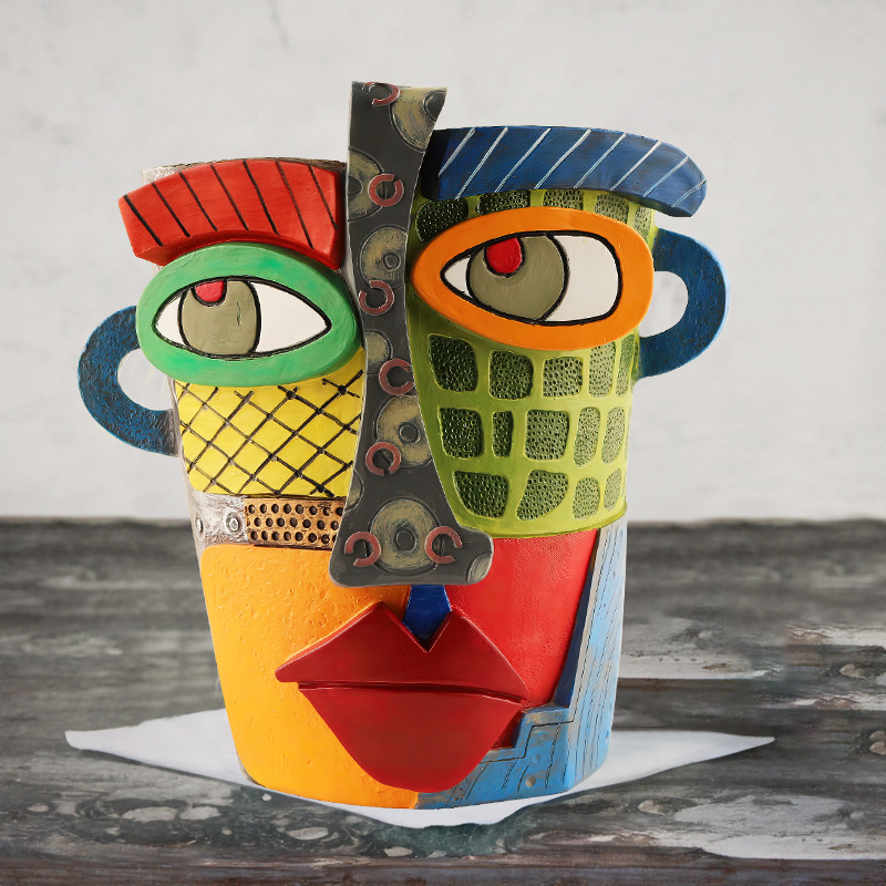 V888-ELOSUNG26219-202504211220-00 Abstract Face Planter Pot - Artistic Resin Decor for Succulents & Plants (Colorful models - 12.5*12*9CM) - Image 1