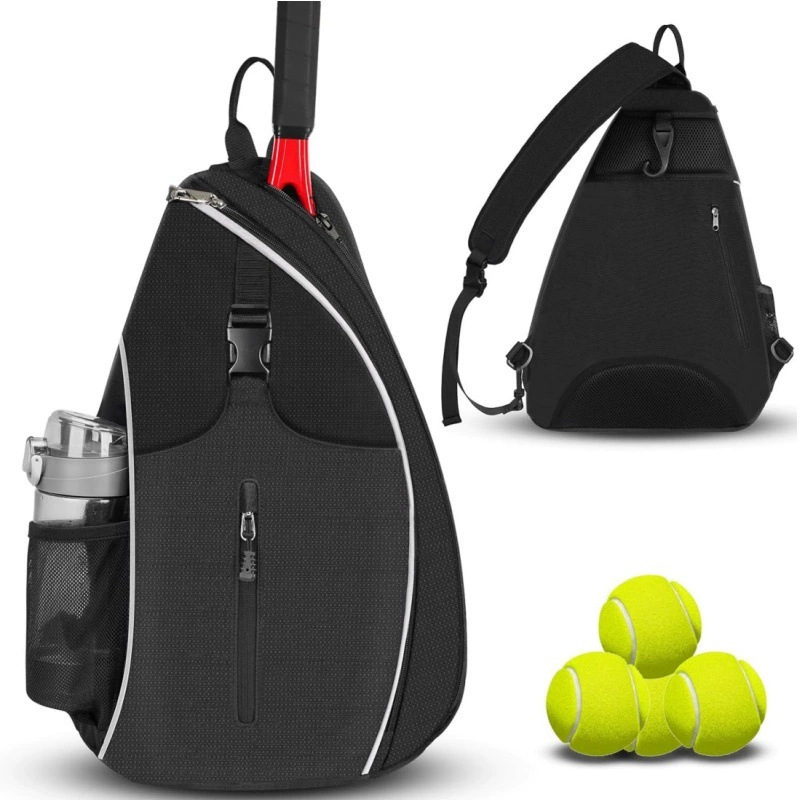 V888-ELOSUNG26244-202504211251-00 Black Tennis Pickleball Sling Bag - Crossbody Racket Backpack for Men & Women (33x14x49cm) - Image 1