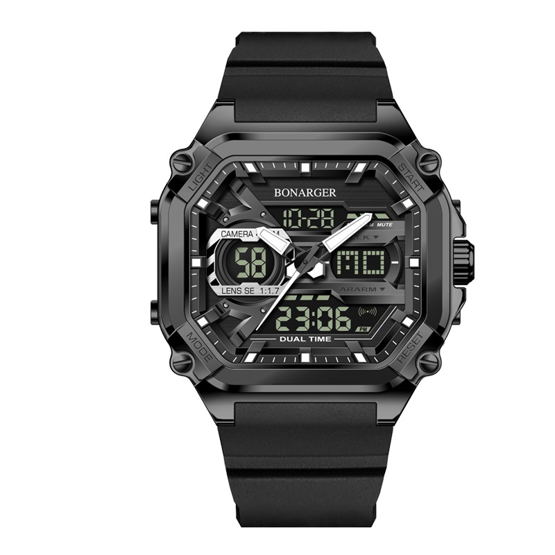 V888-ELOSUNG26287-202504281541-00 Black Men's Dual Display Watch - Dual Time Digital Analog Waterproof Sports Watch - Image 1