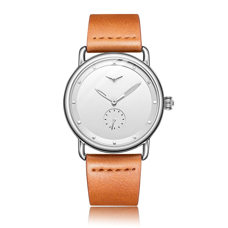 V888-ELOSUNG26301-202504281206-00 Brown Elegant Men's Watch with Leather Band - Small Seconds, Onion Crown Detail - Image 1