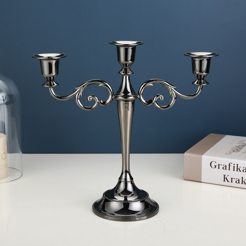 V888-ELOSUNG26353-202504281517-00 Black Elegant Metal Candelabra 3 Arm Candle Holder - Decorative Candelabra for Home, Weddings, Events - Image 1