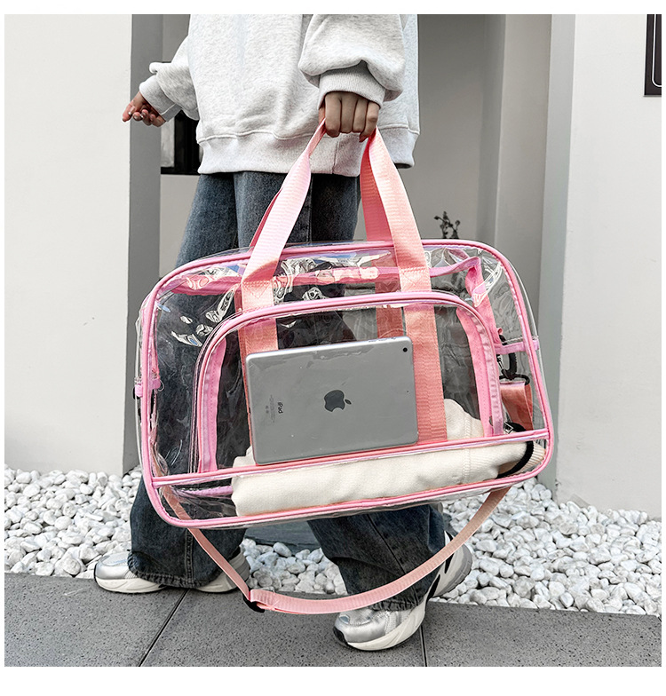 V888-ELOSUNG26360-202504281537-00 Pink transparent Multi-Purpose Clear PVC Bag - Travel, Fitness, Storage Tote (50x32x18cm) - Image 1