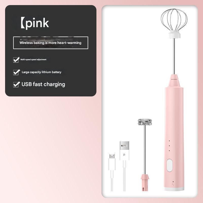 V888-ELOSUNG26374-202504281225-00 Green Cordless Drink Mixer & Egg Beater with 2 Whisk Heads - USB Powered - Image 1