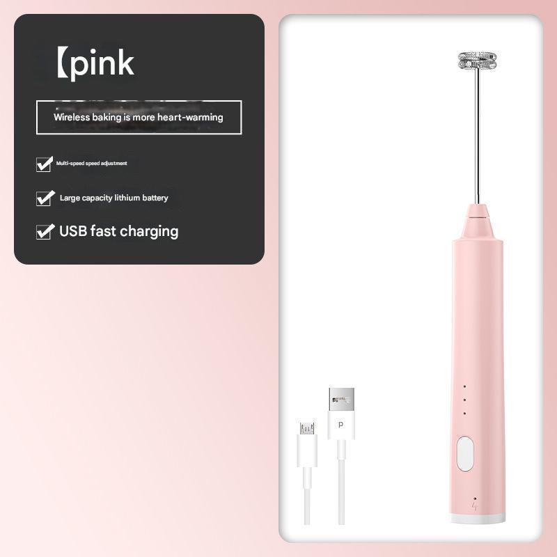 V888-ELOSUNG26376-202504281330-00 Pink Cordless Drink Mixer & Frother Wand - USB Powered(Spring bubbler head) - Image 1
