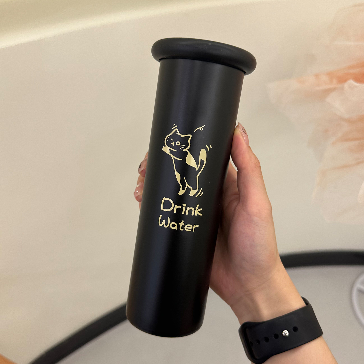V888-ELOSUNG26421-202504281345-00 Mini Insulated Coffee Cup - 316 Stainless Steel, Portable & Stylish - Black Kitten (300ml+cup brush) - Image 1