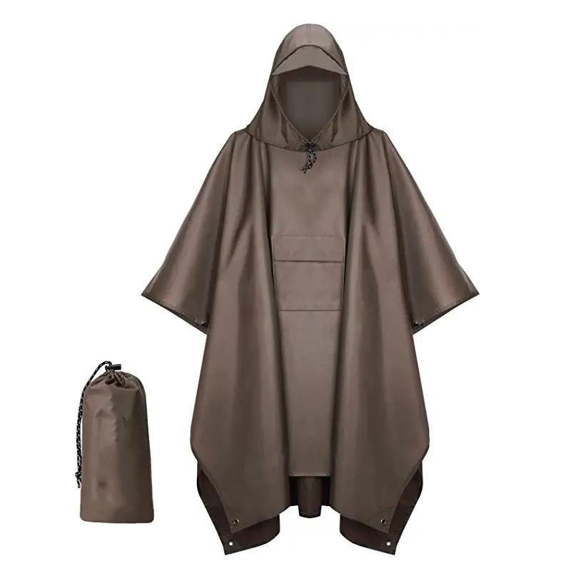 V888-ELOSUNG26451-202504281505-00 Brown Portable Outdoor Camping Poncho - Can be used as Raincoat, Tarp, Ground Cover - Image 1