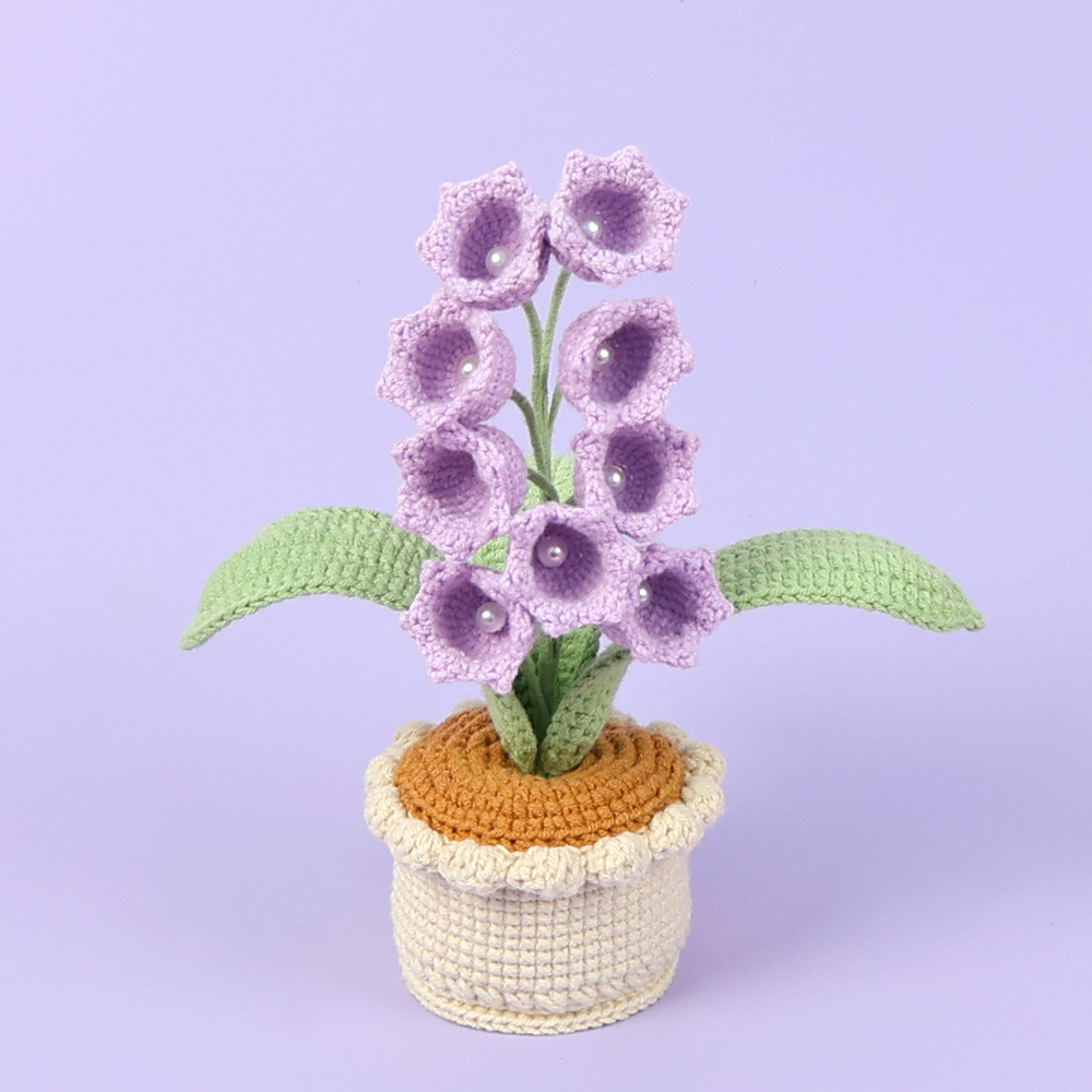 V888-ELOSUNG26502-202504281618-00 Handmade Crochet Lily of the Valley Potted Plant - Everlasting Crochet Flower Arrangement (9 heads Purple) - Image 1