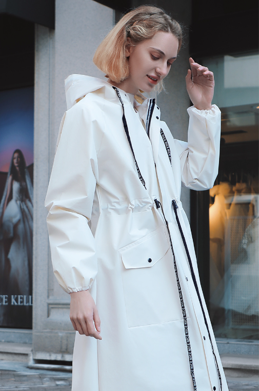 V888-ELOSUNG26520-202504291542-00 White Women's Long Waterproof Raincoat with Hood and Visor - Stylish Rain Jacket (Size - XL) - Image 1