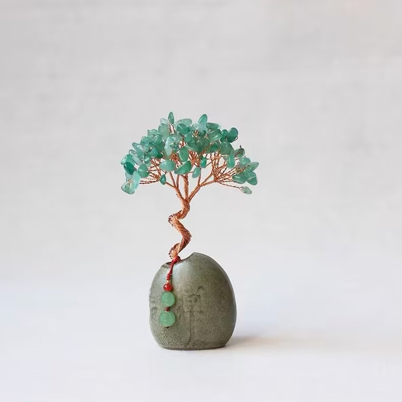 V888-ELOSUNG26597-202505081741-00 Green Vintage Crystal Money Tree Figurine for Home Decoration - Image 1