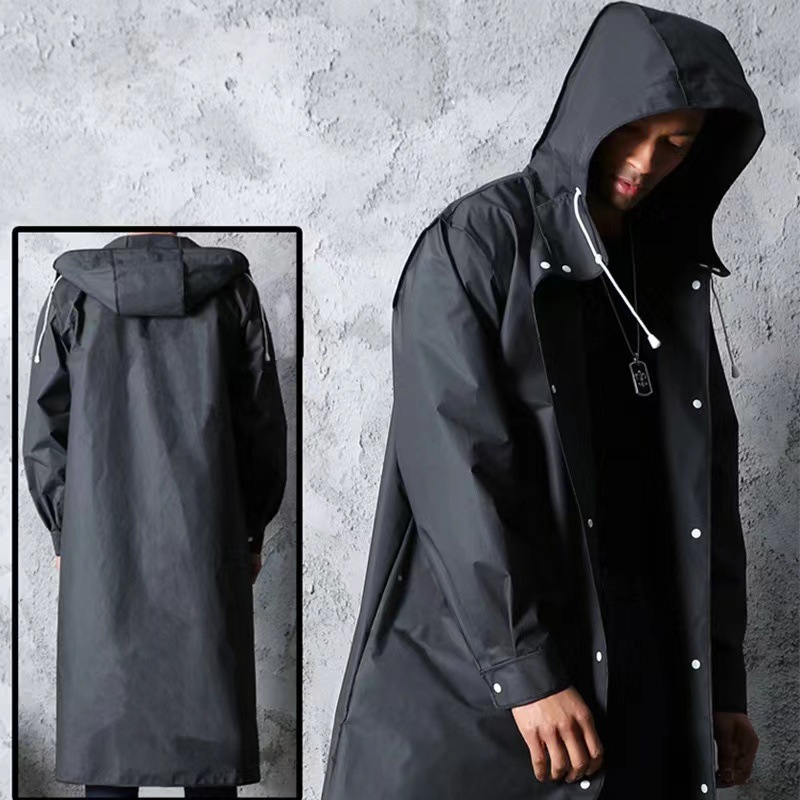 V888-ELOSUNG26645-202505131811-00 Stylish Black Trench Raincoat - Extra Long, Hooded, for Hiking & Fishing - XXXL - Image 1