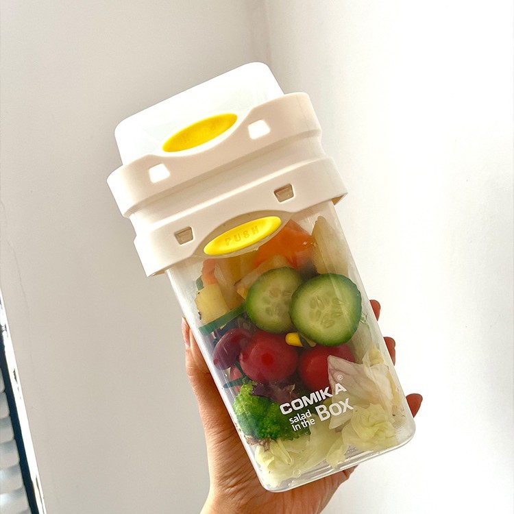 V888-ELOSUNG26720-202505131831-00 White Portable salad cup with ingredient compartment and fork and spoon - enjoy breakfast on the go - Image 1