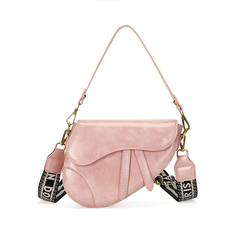 V888-ELOSUNG26773-202505131921-00 Pink Chic Saddle Crossbody Bag with Wide Guitar Strap - PU Leather - Image 1