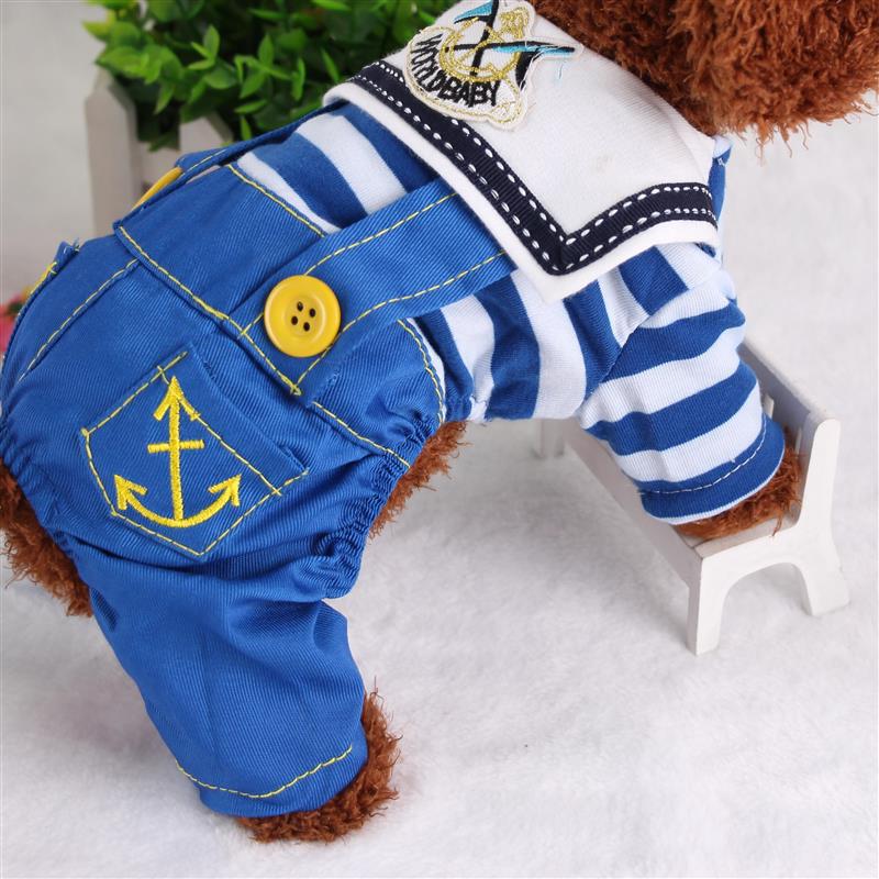 V888-ELOSUNG26818-202505151707-00 Blue Cute Sailor Dog Outfit - Striped Shirt & Anchor Overalls for Small Dogs (Size : XL ) - Image 1