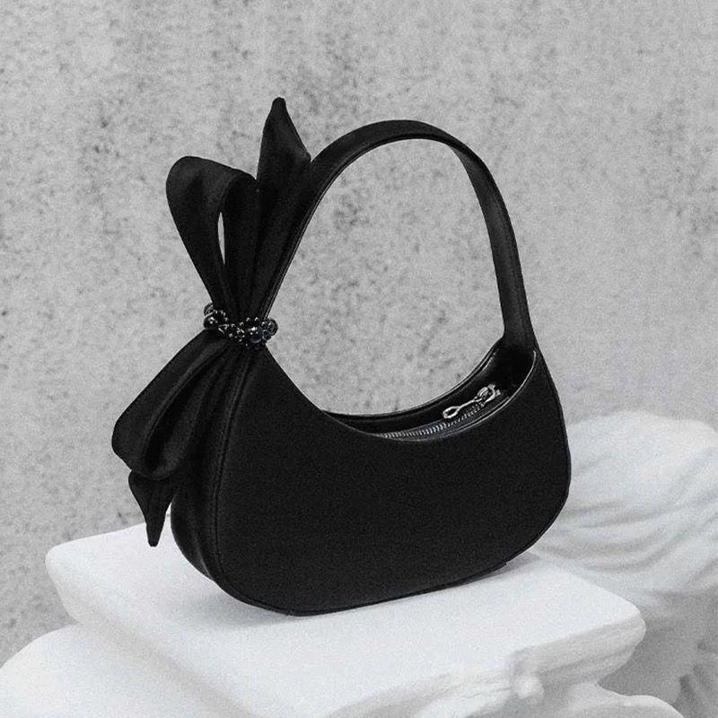 V888-ELOSUNG26824-202505151713-00 Chic Black Crescent Bag with Statement Bow - PU Leather Shoulder Purse - Image 1