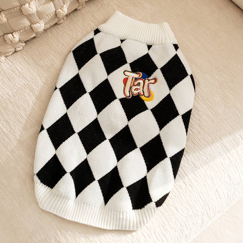 V888-ELOSUNG26867-202505151820-00 Classic Argyle Dog Sweater - Black & White Knit for Corgis & Medium Breeds (Size : XXl) - Image 1