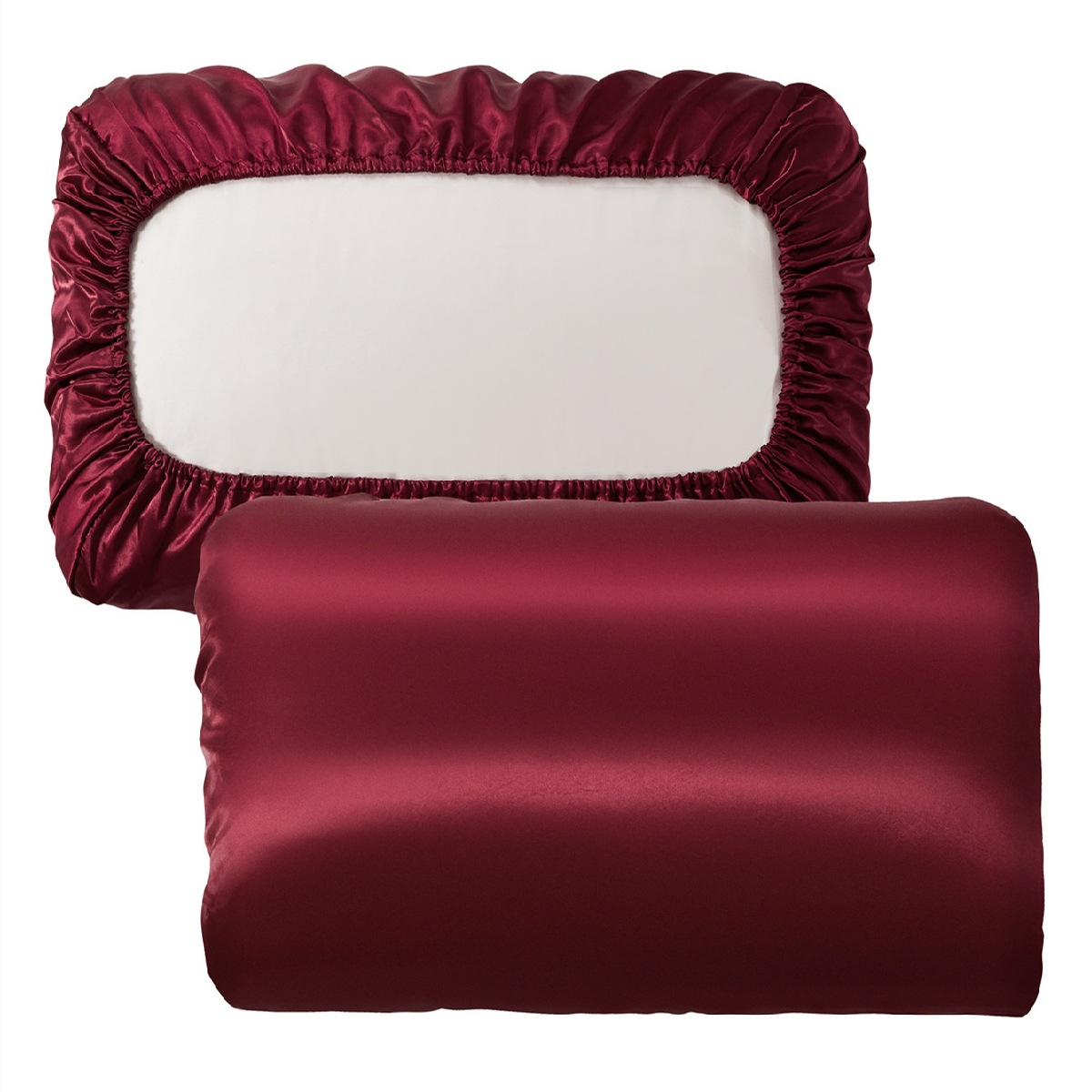 V888-ELOSUNG26947-202505191406-00 Red Silky Satin Pillowcase Pair - Smooth for Hair & Skin, Elastic Fitted (46x90+16cm) - Image 1