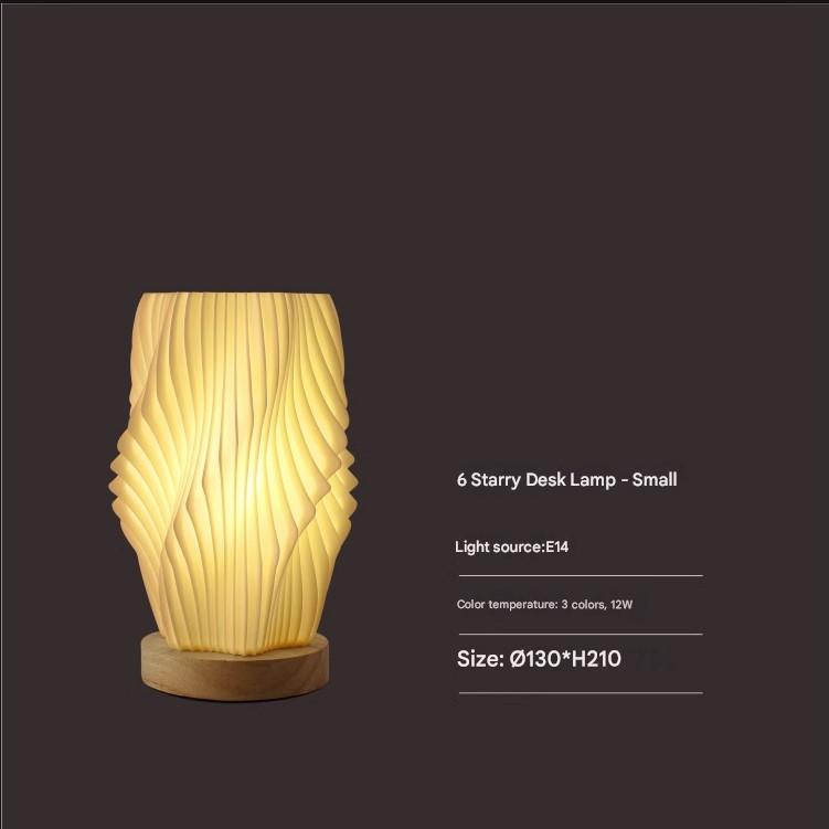 V888-ELOSUNG26980-202505191246-00 Unique Pleated Design Table Lamp - 3D Printed Washable Shade, Wooden Base, Adjustable LED (Six-star rotation) - Image 1
