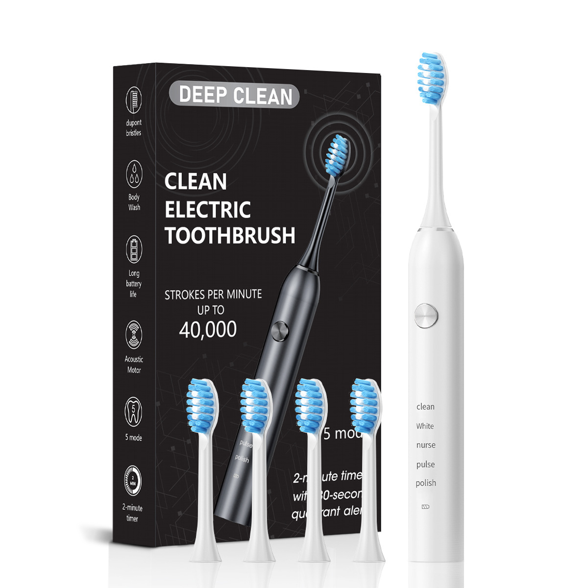 V888-ELOSUNG26983-202505191246-00 White Professional Sonic Toothbrush for Adults - 5 Modes, Smart Timer (4 brush heads) - Image 1