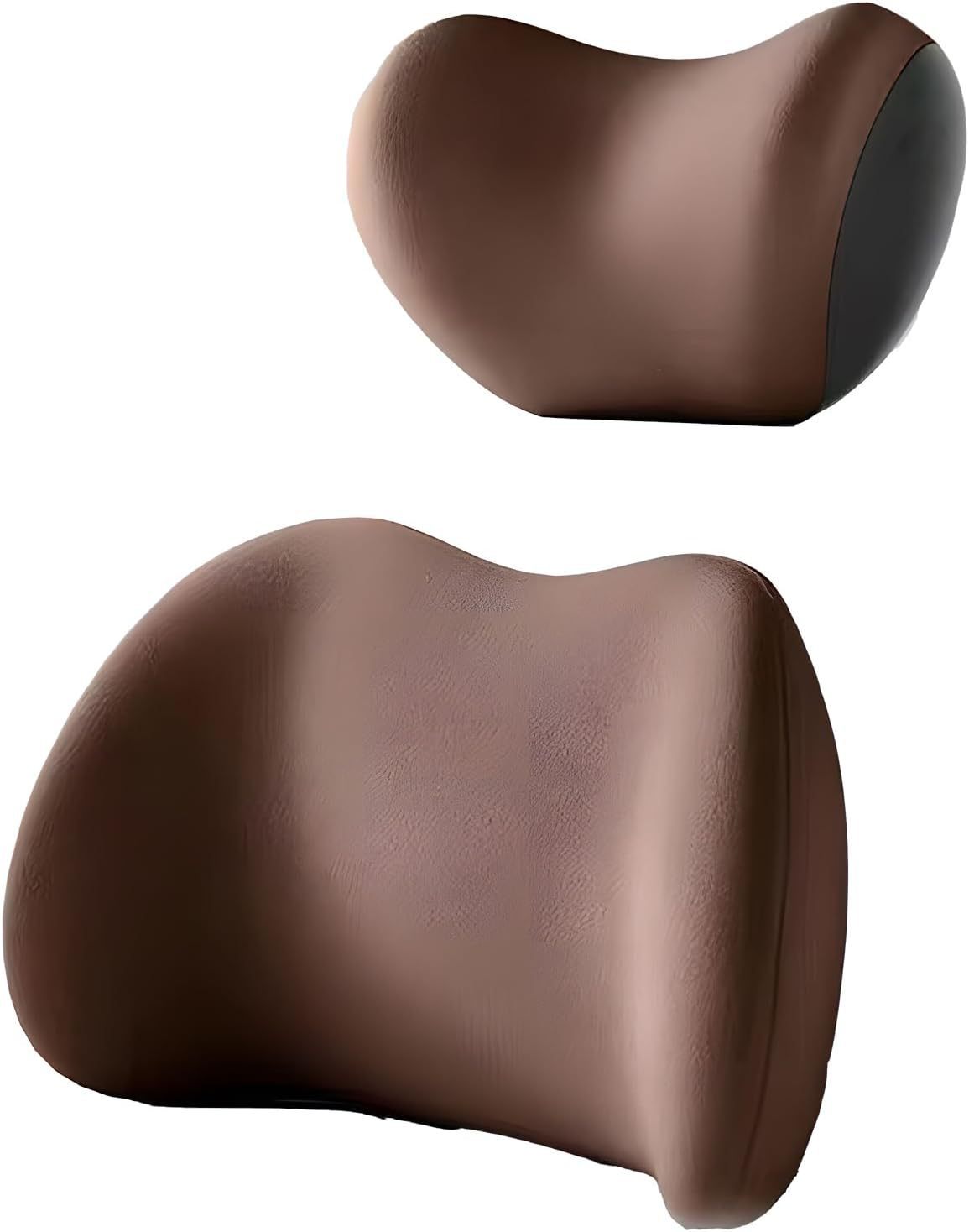 V888-ELOSUNG27017-202504171721-00 Brown Ergonomic Memory Foam Car Headrest & Lumbar Support Cushion Set - Driving Comfort Neck & Back Pillow - Image 1