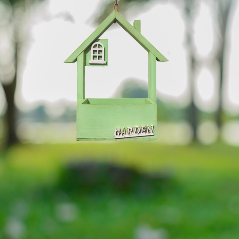V888-ELOSUNG27044-202504211240-00 Green Charming Wooden House Hanging Bird Feeder - Attract Wild Birds to Your Garden - Image 1
