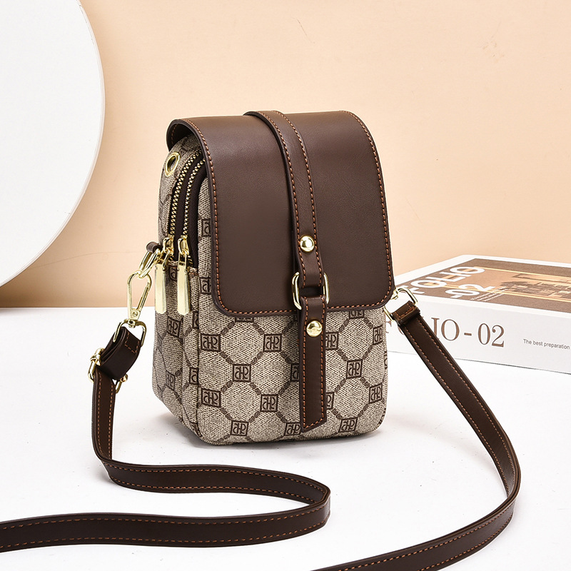 V888-ELOSUNG27088-202504211141-00 Coffee Chic Round Mini Crossbody Phone Purse - PU Leather Vertical Shoulder Bag with Headphone Port - Image 1