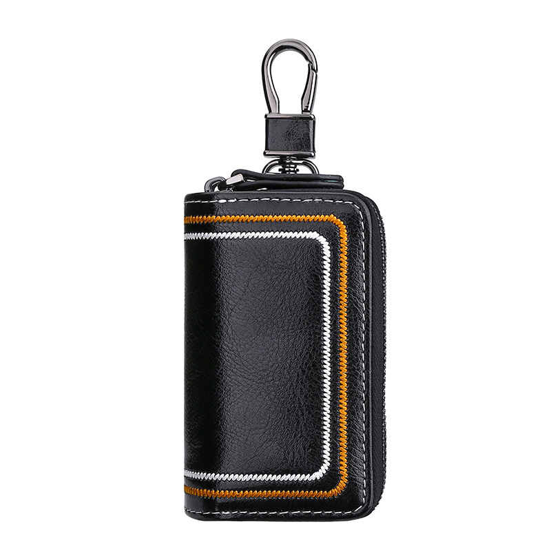 V888-ELOSUNG27089-202504211341-00 Black Premium Genuine Leather Double Zipper Key Case - Car & House Key Organizer Pouch - Image 1