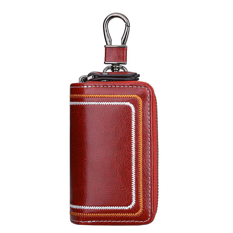 V888-ELOSUNG27092-202504211146-00 Red Premium Genuine Leather Double Zipper Key Case - Car & House Key Organizer Pouch - Image 1