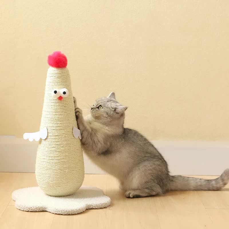 V888-ELOSUNG27112-202504221130-00 Beige Adorable Chick Cat Scratching Post - Durable Sisal Rope Scratcher Toy for Cats & Kittens - Image 1