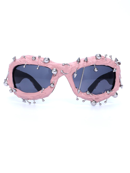 V888-ELOSUNG27201-202504281522-00 Pink Edgy Punk Rock Spiked Sunglasses - Statement Goth Studded Eyewear - Image 1