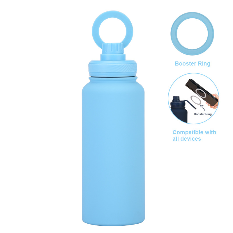 V888-ELOSUNG27250-202504281422-00 Light Blue 1L Stainless Steel Water Bottle with Magnetic Phone Holder Lid - Portable Hydration & Hands-Free Stand - Image 1