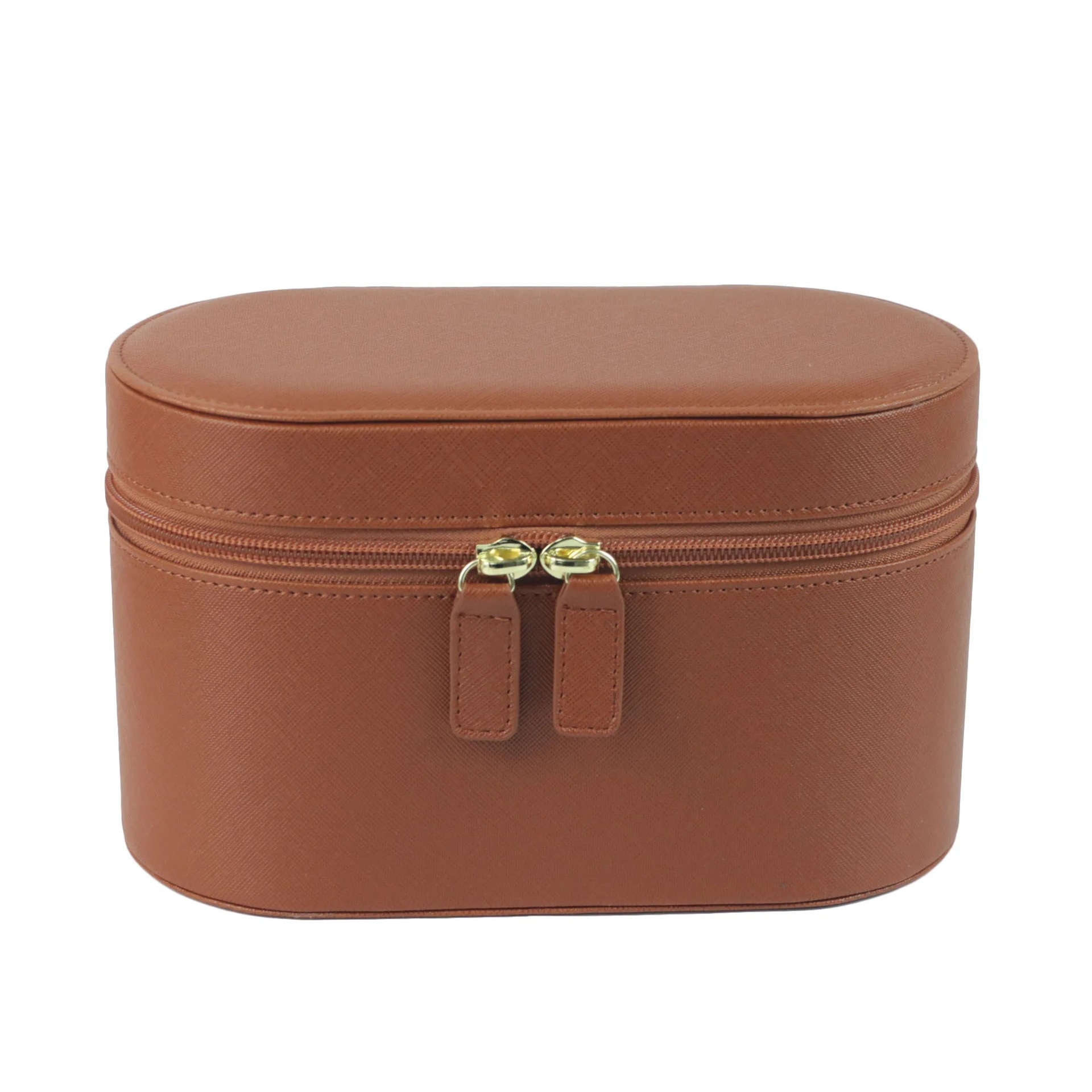 V888-ELOSUNG27381-202505081725-00 Brown Elegant PU Leather Makeup & Toiletry Bag - Large Capacity Travel Cosmetic Organizer with Brush Holder - Image 1