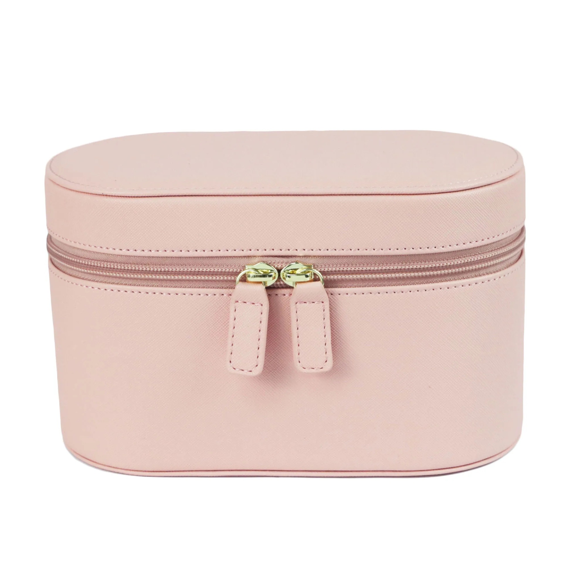 V888-ELOSUNG27382-202505081726-00 Pink Elegant PU Leather Makeup & Toiletry Bag - Large Capacity Travel Cosmetic Organizer with Brush Holder - Image 1