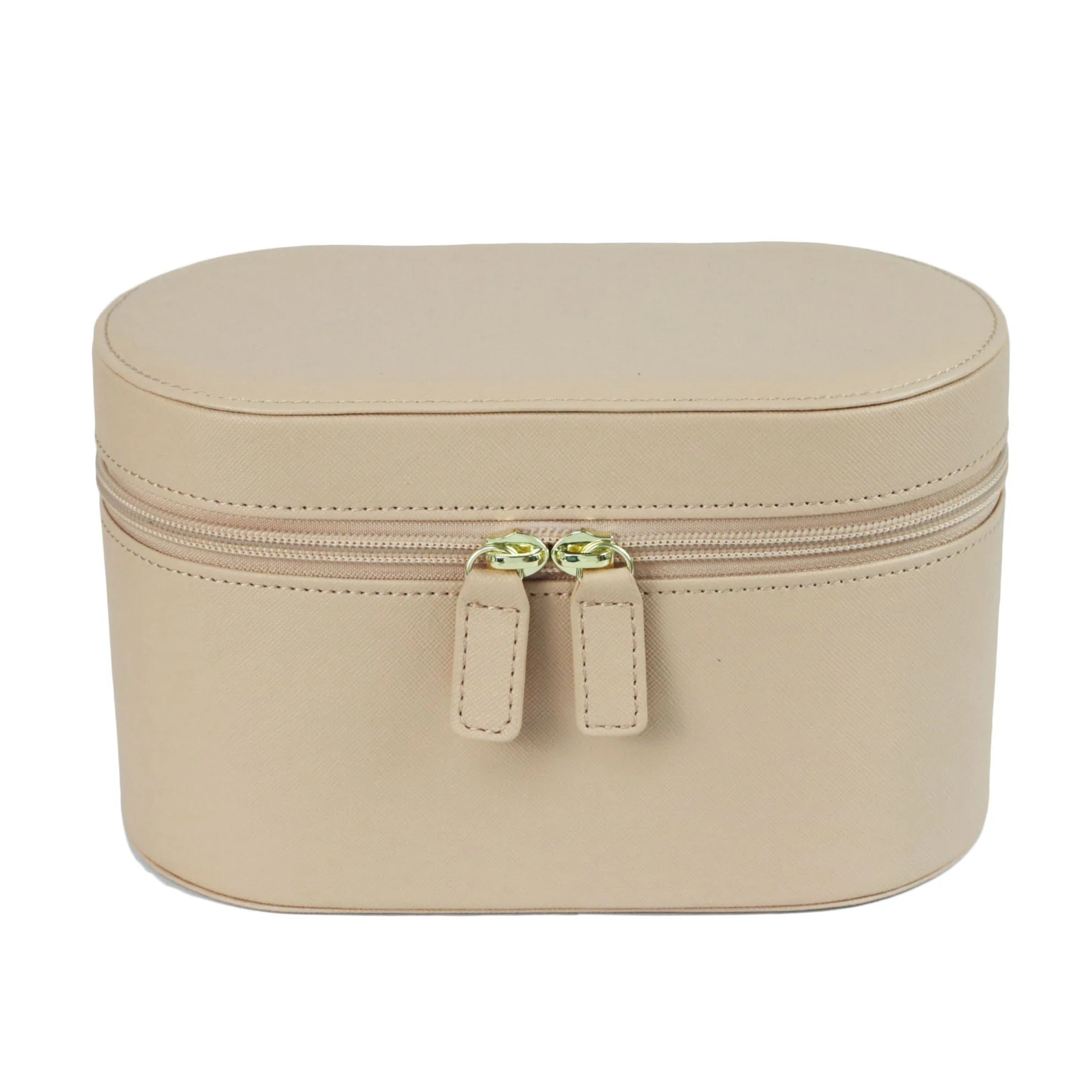 V888-ELOSUNG27383-202505081726-00 Beige Elegant PU Leather Makeup & Toiletry Bag - Large Capacity Travel Cosmetic Organizer with Brush Holder - Image 1