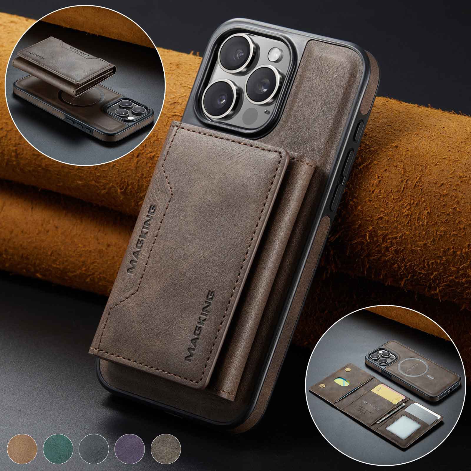 V888-ELOSUNG27400-202505081735-00 Coffee Premium MagSafe Wallet Case for iPhone 16 Pro - Detachable PU Leather Magnetic Card Holder - Image 1