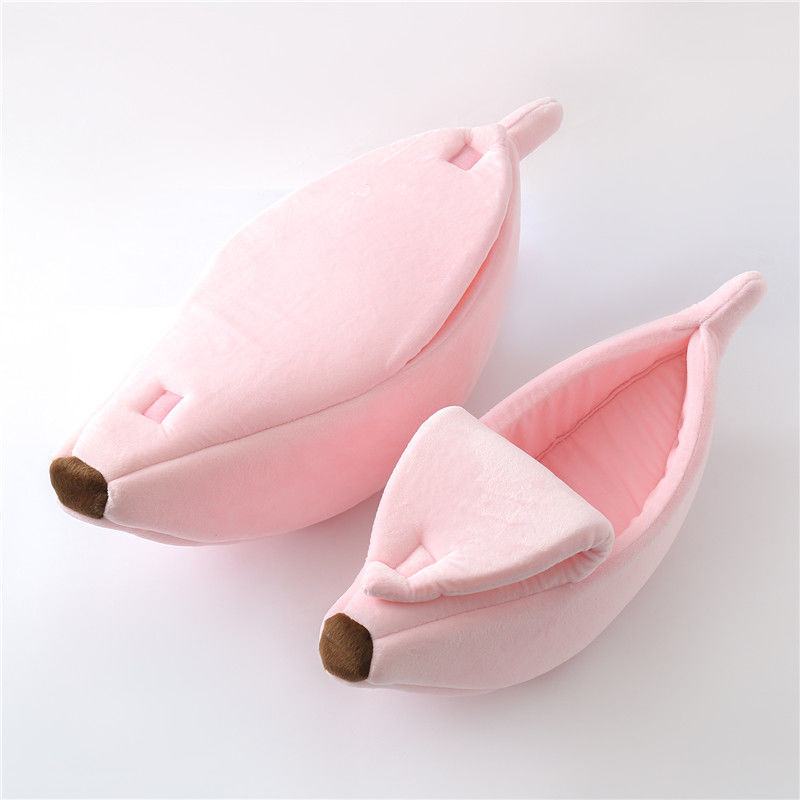 V888-ELOSUNG27463-202505131705-00 Pink Cozy Banana Peel Pet Bed - Plush & Warm Cave House for Cats & Small Dogs (Medium) - Image 1