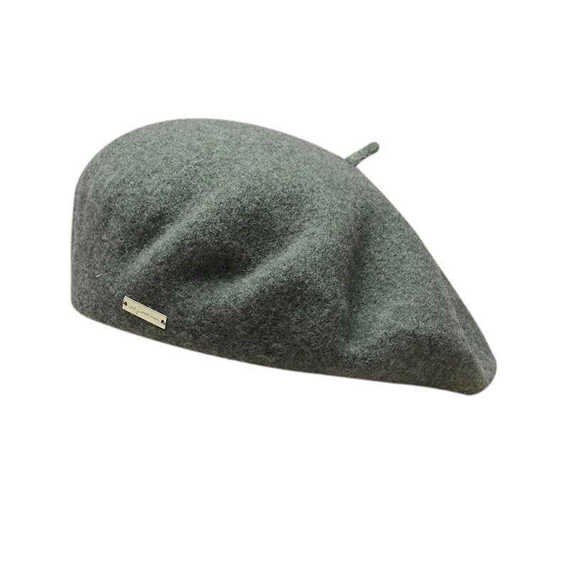 V888-ELOSUNG27491-202505131753-00 Dark Green Elegant Wool Beret - Classic Warm Thick British Style Hat for Autumn & Winter - Image 1