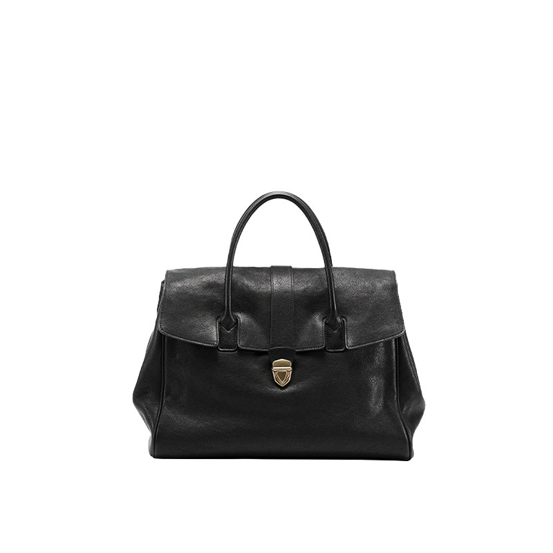 V888-ELOSUNG27560-202505131907-00 Size XL Black Elegant Women's Leather Briefcase Tote - Vintage Style Large Capacity Commuter Handbag - Premium Cowhide Leather - Image 1