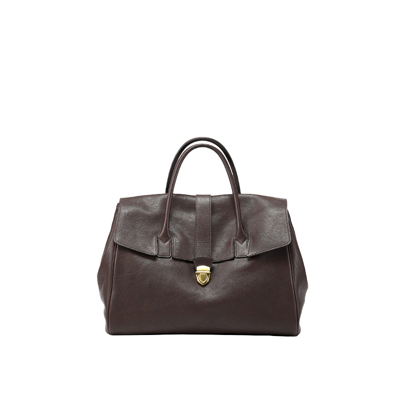 V888-ELOSUNG27561-202505131725-00 Size XL Coffee Elegant Women's Leather Briefcase Tote - Vintage Style Large Capacity Commuter Handbag - Premium Cowhide Leather - Image 1
