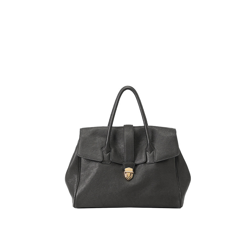 V888-ELOSUNG27564-202505131910-00 Size L Black Elegant Women's Leather Briefcase Tote - Vintage Style Large Capacity Commuter Handbag - Premium Cowhide Leather - Image 1