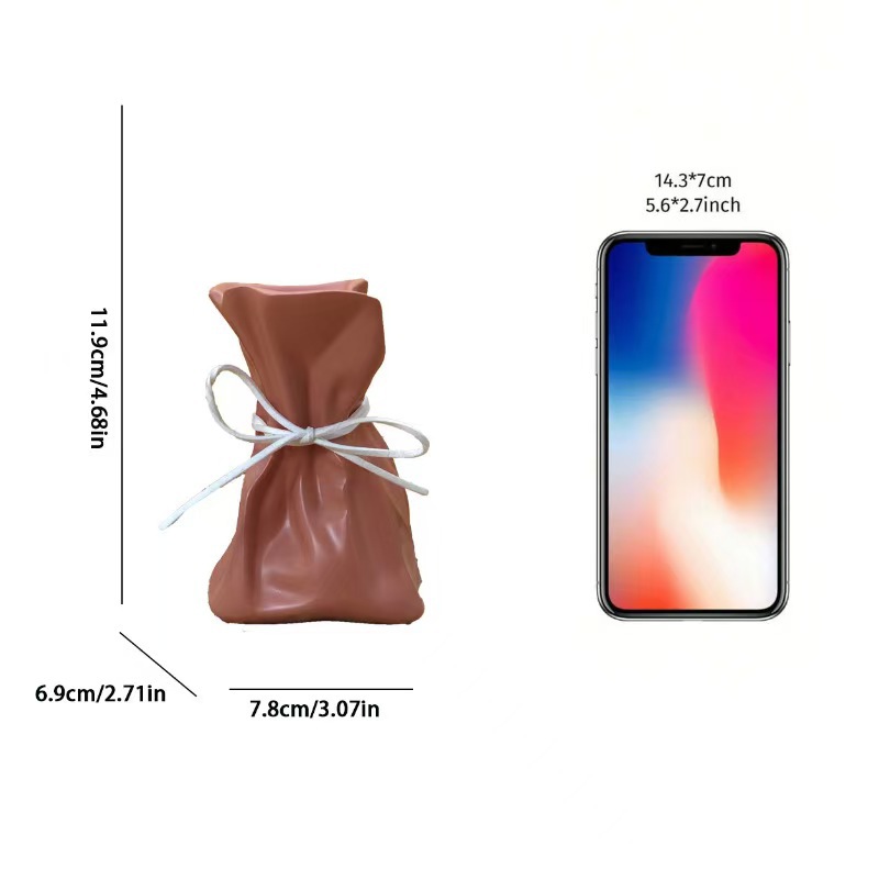 V888-ELOSUNG27610-202505131943-00 Coffee And White Chic Money Bag Inspired Vase - Modern Resin Decorative Flower Holder & Tabletop Accent(Use the mobile phone as a reference for size) - Image 1