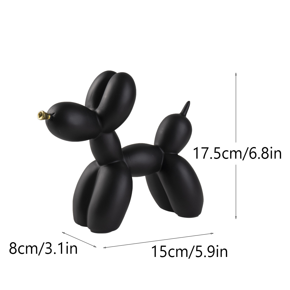 V888-ELOSUNG27637-202505151711-00 Black Modern Resin Balloon Dog Sculpture - Playful Art Figurine with Golden Snout Accent - Image 1