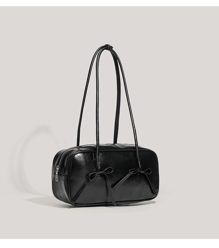 V888-ELOSUNG27654-202505151726-00 Black Chic PU Leather Baguette Shoulder Bag - Elegant Bow Accent Underarm Handbag for Women - Image 1