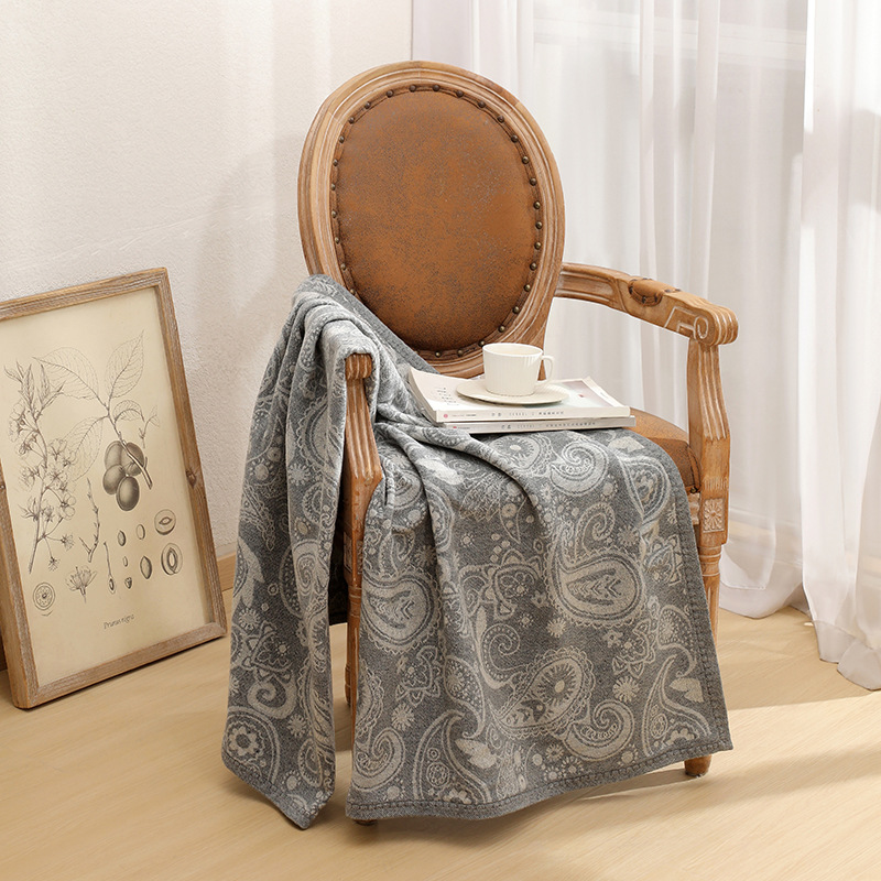 V888-ELOSUNG27668-202505151746-00 Grey Luxurious Paisley Jacquard Throw Blanket - Soft Wool Blend with Tassels, 120x150cm, Lightweight Sofa & Nap Blanket - Image 1