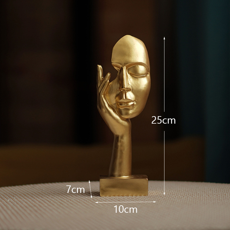 V888-ELOSUNG27681-202505151820-00 Gold Style 1 Elegant Abstract Face Sculpture - Modern Resin Art Figurine, Hand & Mask Home Decor Accent - Image 1