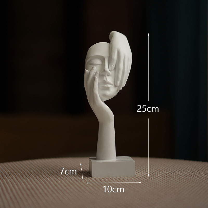 V888-ELOSUNG27688-202505151822-00 White Style 3 Elegant Abstract Face Sculpture - Modern Resin Art Figurine, Hand & Mask Home Decor Accent - Image 1